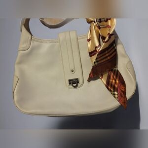 Salvatore Ferragamo Cream Shoulder Bag with Scarf Accent